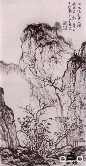 流水送红叶 山涧铸白云 有墨梅吗?那么我们用绿颜色画个人