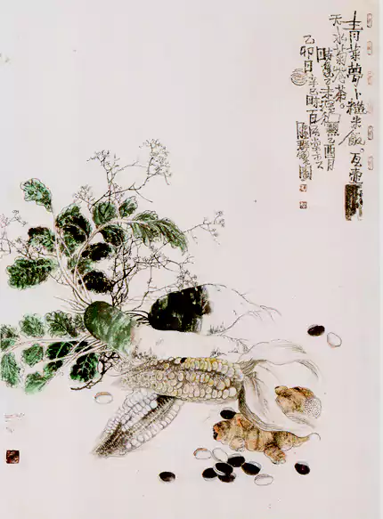 青菜萝卜糙米饭 连胜群作画