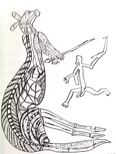图-一位土著刺穿一只黑色大袋鼠的树皮画