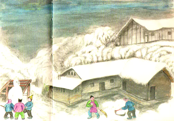 做雪人  从前的冬天雪总是下得特别大-往事入画