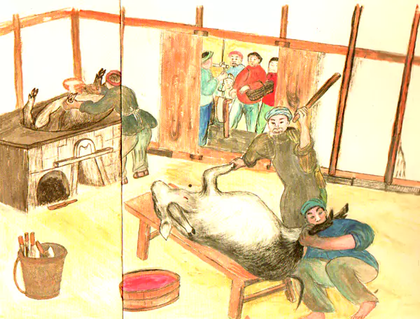 烫槽房里杀猪 烫槽房就是屠宰场-往事入画 烫槽房里杀猪 烫槽房就是屠宰场-往事入画