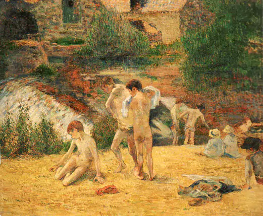 阿旺桥磨坊边的浴场 1886年 油画 高更画作欣赏