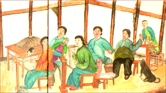 村姑说笑打草鞋  下雨天或农闲时-往事入画