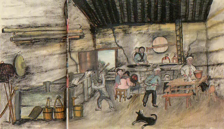 灶屋里喂猪  我们生产队的陈大娘家里有七口人-往事入画