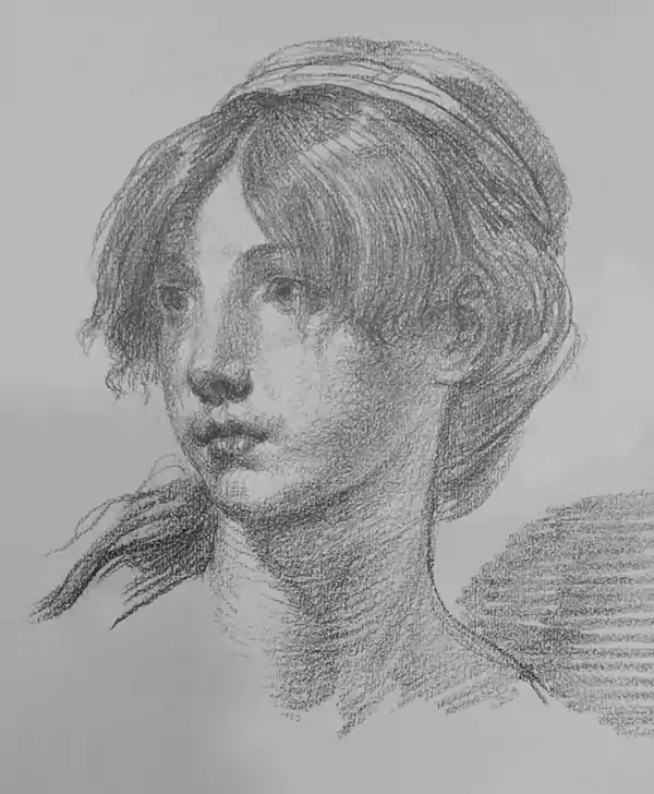 侧视的女子-巨匠素描格勒兹经典素描 生于法国最重要的葡萄酒产地