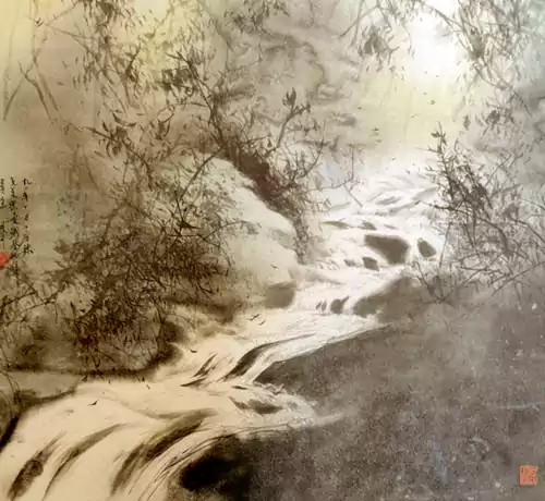 小溪的谐奏-我在中国美术馆举办画展时 在展厅里特意安排了两样东西