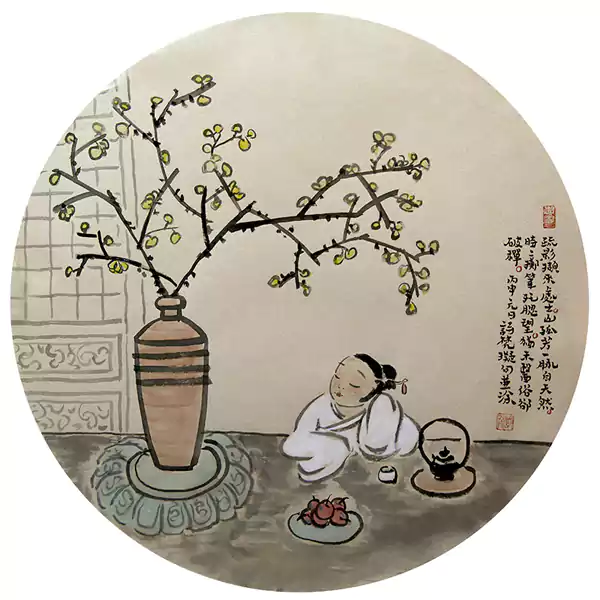 一个精致的瓶子中插着几枝梅花 那点点红梅如繁星般点缀在枝头