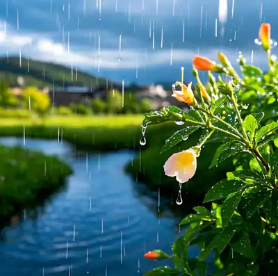 《春雨润景》《春雨寄情》七律 晨曦初破雨丝扬 洒落人间韵几行