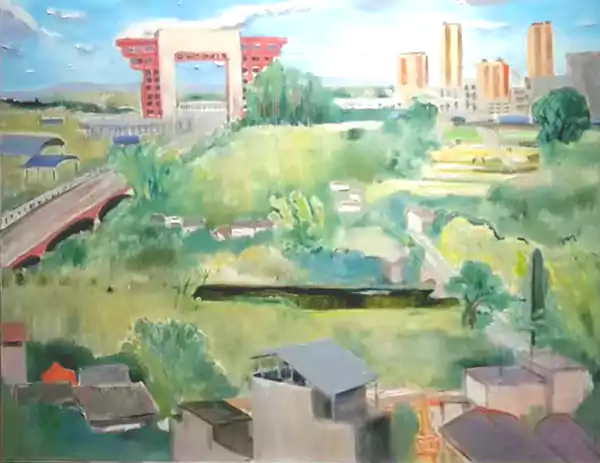 魅力海边山 防城港市艺术作品展 油画《东兴口岸》作者:叶星辰