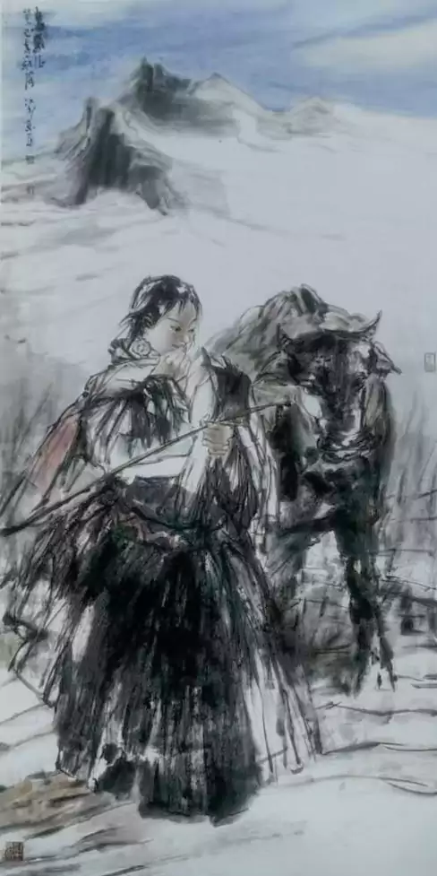 彝族画家罗江的国画《乌蒙山》作品欣赏