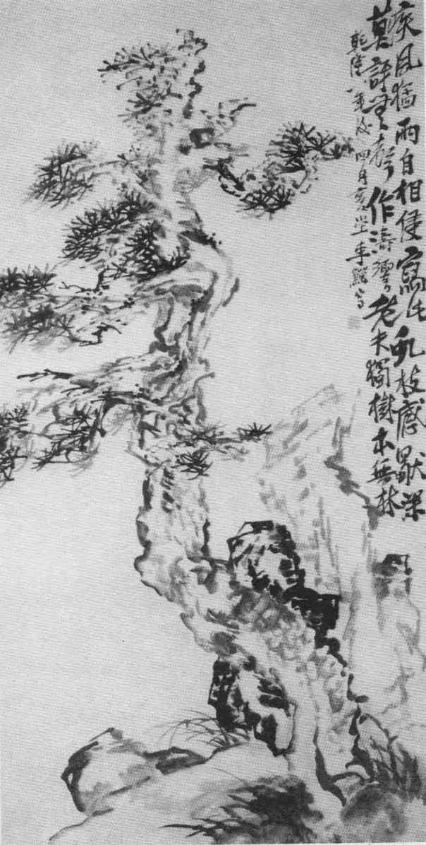 李鱓松树题材作品《松石图》：不僵不板 狂而不野