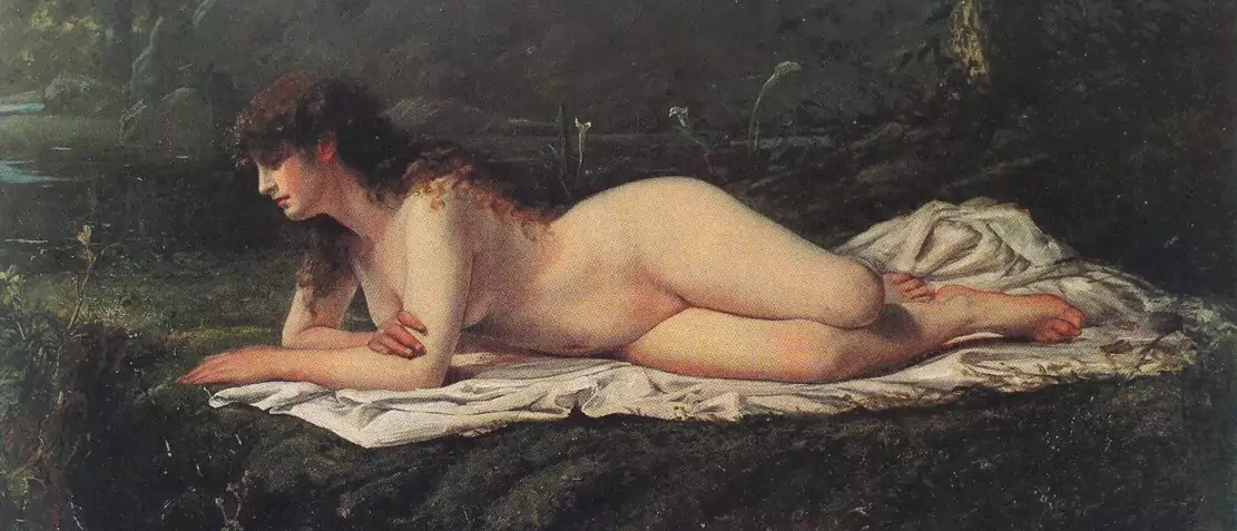 境外艺术欣赏-日本山本芳翠的油彩《裸妇》