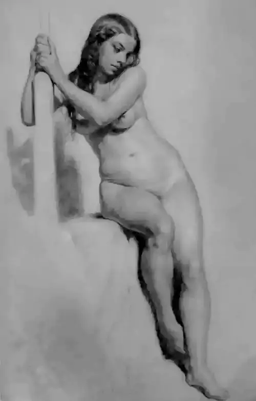 倚柱 素描欣赏:素纸之上，光影漫卷 一位女子静倚着柱