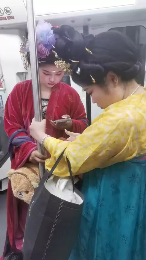 洛地铁中逢汉服佳人：这首诗以时空碰撞为核心
