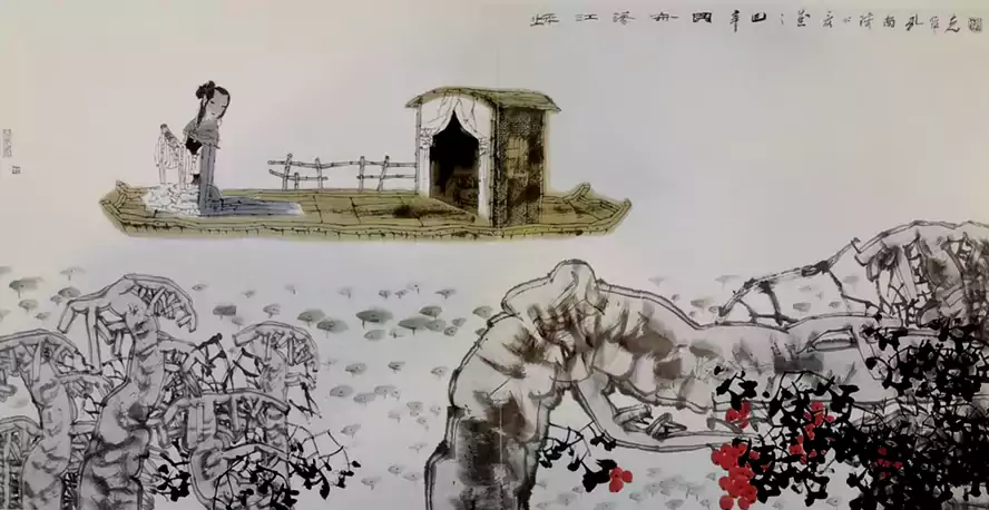 欣赏：当代著名人物画家孔维克的《秋江荡舟图》