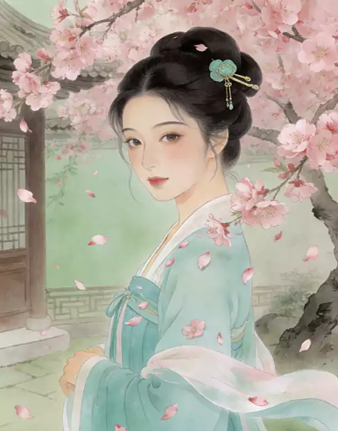 五言排律-春日花美人：闲庭种春色 千树竞芬芳